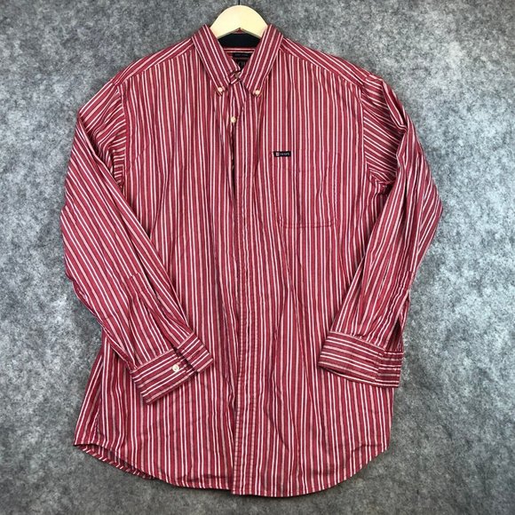 Vintage Chaps Shirt L Red Striped Long Sleeve Easy Care Casual Button Up Pocket - Picture 1 of 11
